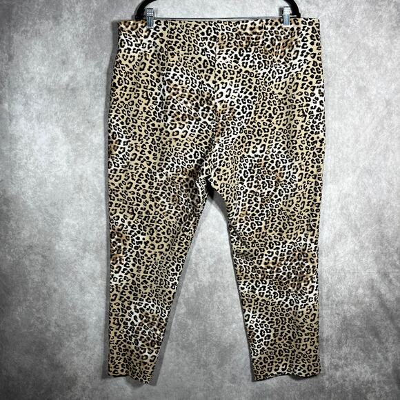 Chico's Pants Womens Size 4 US 20 Tan Leopard Print Pull On‎ Ankle High Rise - Picture 6 of 11
